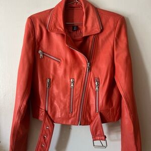 Amaryllis Genuine Soft Leather Moto/Biker Jacket - Peach - Size Medium